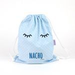 Petate / Mochila saco Pestañas Azul, Rosa o Gris Personalizado