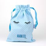 Saquito / Bolsa de Tela Pestañas Azul, Rosa o Gris Personalizado