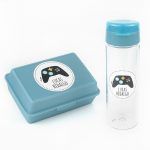 Pack Almuerzo Botella + Cajita Porta Alimentos Consola Azul personalizadas