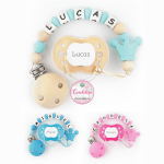 Cajita Chupete + Cadenita de silicona Corona personalizados color a elegir