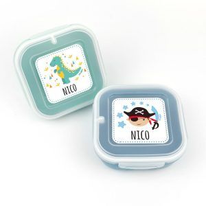 Pack 2 Fiambreras herméticas personalizadas, Dino y Pirata, color Menta y Azul