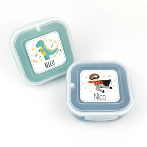 Pack 2 Fiambreras herméticas personalizadas, Dino y Superhéroe, color Menta y Azul
