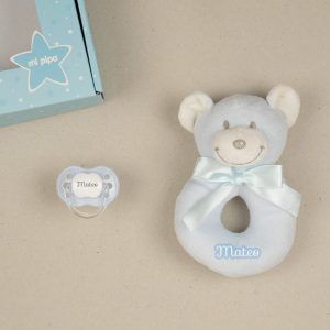 Cajita Sonajero Osito Azul Personalizada