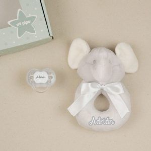 Cajita Sonajero Elefante Gris Personalizada