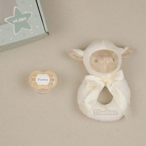 Cajita Sonajero Ovejita Beige Personalizada