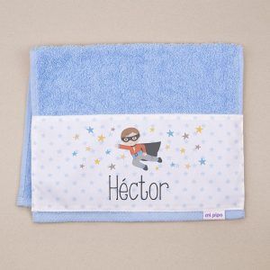 Toalla de Rizo Superhéroe Azul Personalizada