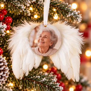 Adorno de Navidad con Alas de Ángel Personalizado con Foto – Recuerdo de un Ser Querido