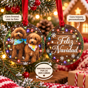 Bola de Navidad de Madera Personalizada con Foto a Doble Cara