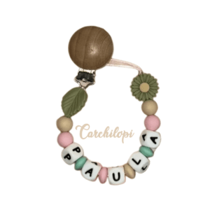 Cadenita de silicona Bosque verde y rosa