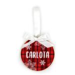 Bola Navidad MADERA Cuadros Rojos o Verdes personalizada