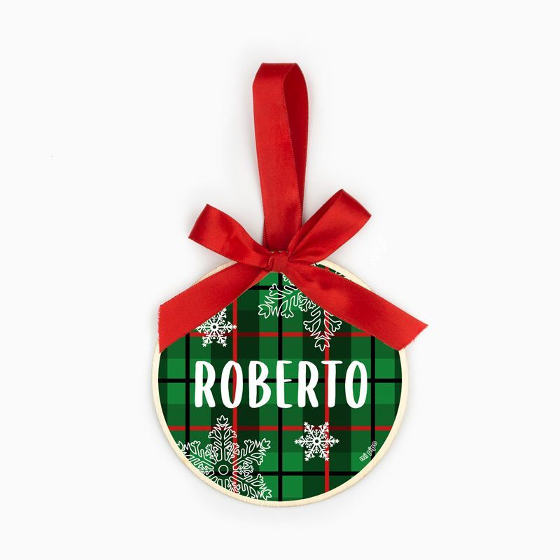 Bola Navidad MADERA Cuadros Rojos o Verdes personalizada - Imagen 3