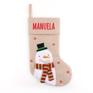 Calcetín Premium Yute Navidad Muñeco Nieve personalizado