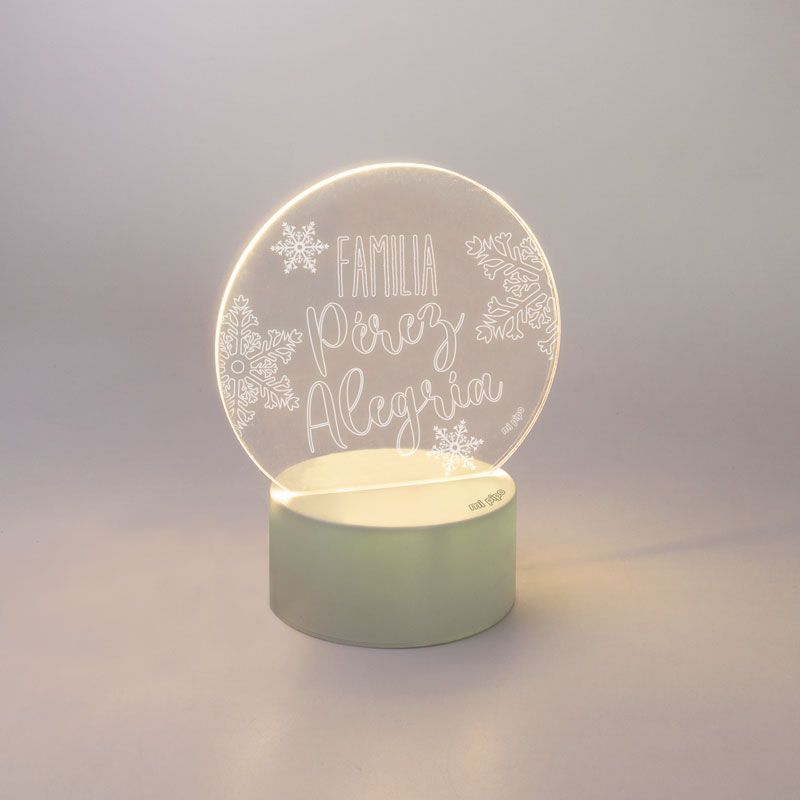 Lamparita redonda Navidad Copos Familia personalizada