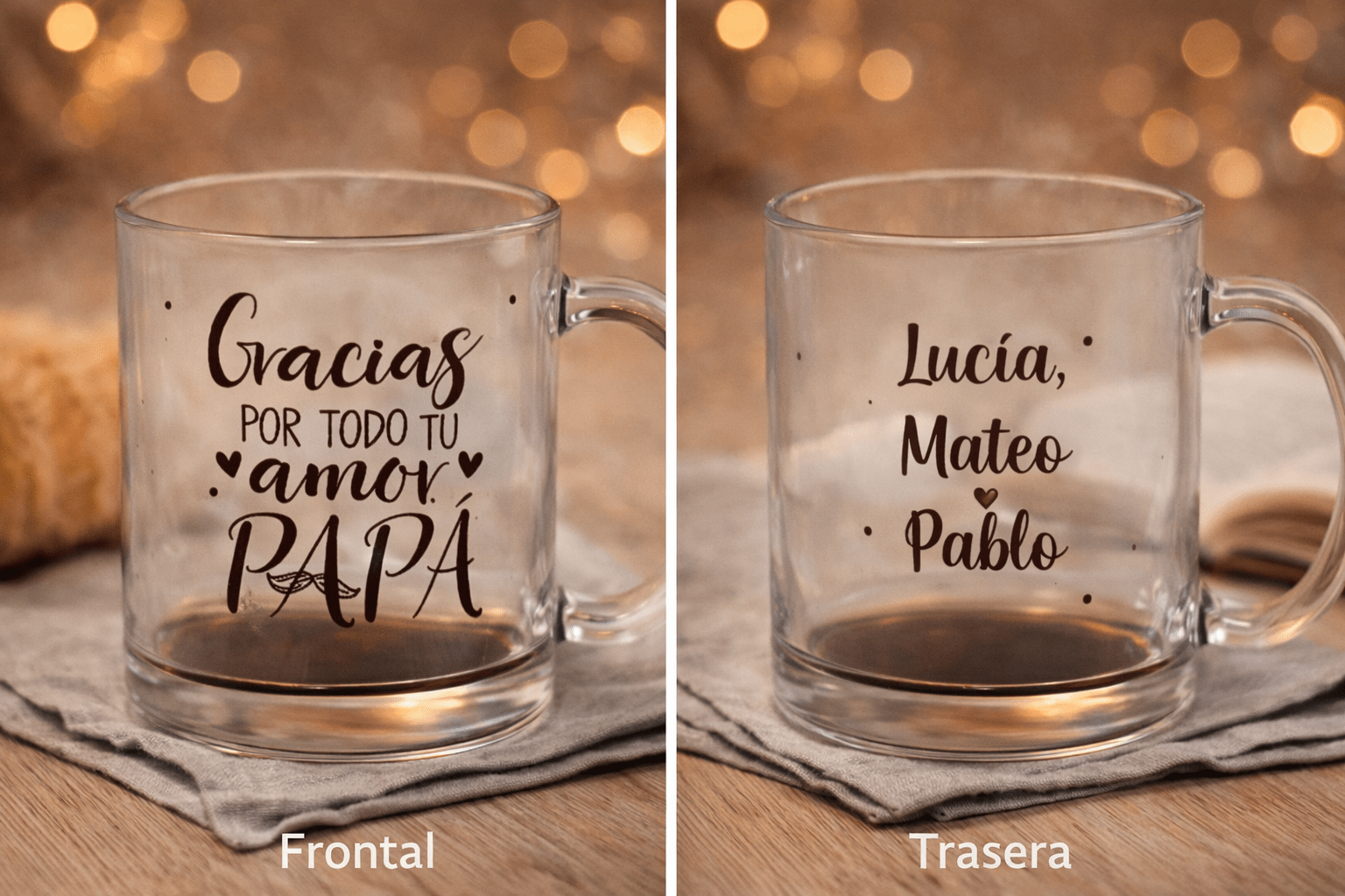 Taza de cristal personalizada Día del Padre – Gracias por todo tu amor Papá - Imagen 2