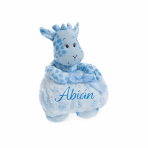 Peluche jirafa azul con manta personalizada bordada