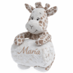 Peluche jirafa beige con manta personalizada bordada