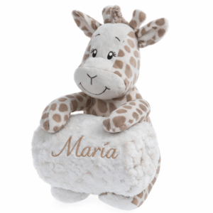 Peluche jirafa beige con manta personalizada bordada