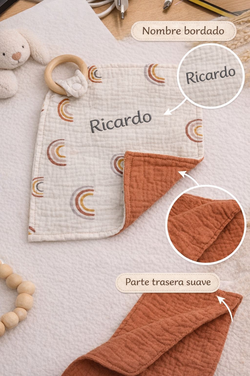 Doudou mordedor personalizado con nombre - Imagen 6