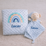 Pack Manta + doudou Arcoíris azul