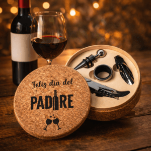 Set de Vino Personalizado en Caja de Corcho – Regalo Día del Padre