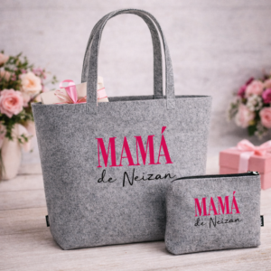 Pack Bolsa + Neceser de Fieltro Personalizado con Nombre 💖 | Regalo Día de la Madre