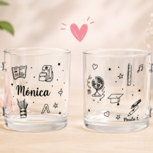 Taza de Cristal Transparente Personalizada para Profe | Nombre + Firma del Alumno