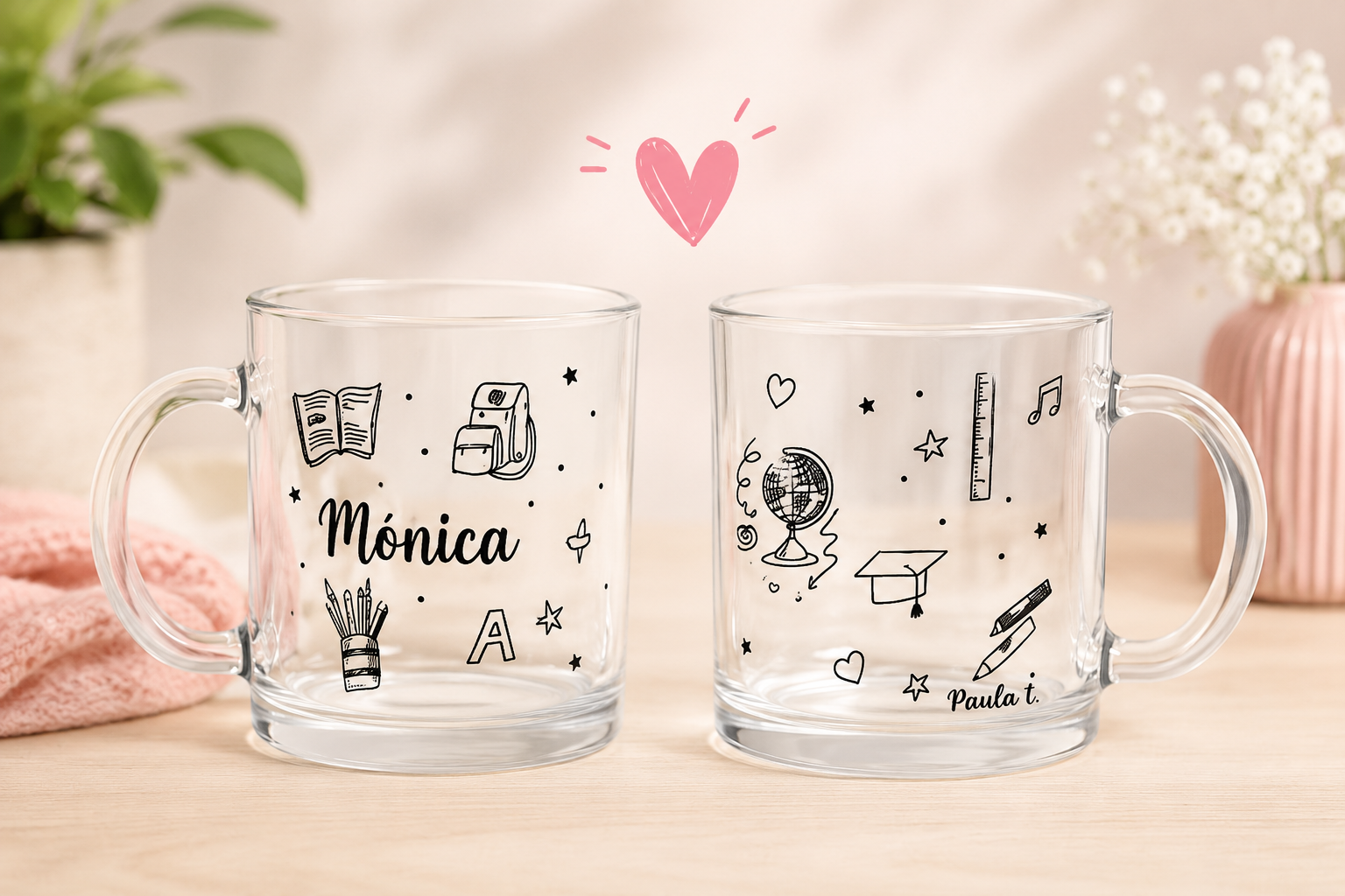 Taza de Cristal Transparente Personalizada para Profe | Nombre + Firma del Alumno
