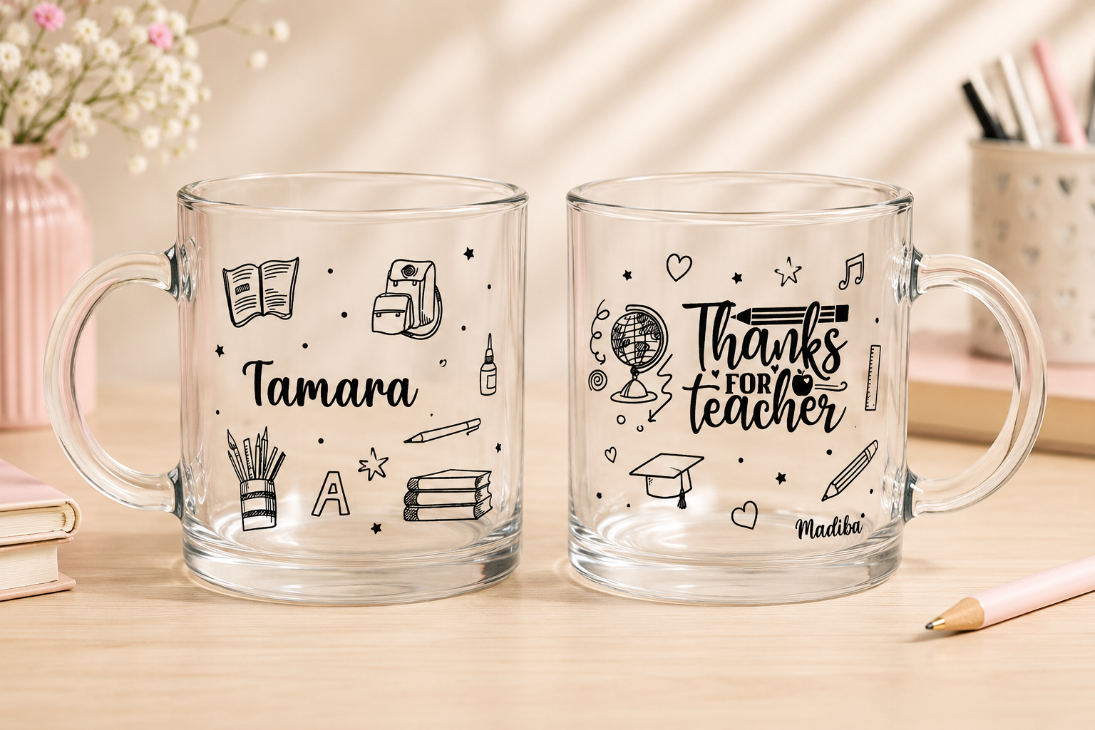 Taza de Cristal Transparente Personalizada para Profe | Nombre + Firma del Alumno - Imagen 2
