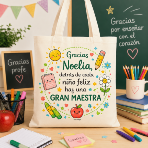 Totebag personalizada para profes – Detrás de cada niño feliz hay una gran maestra