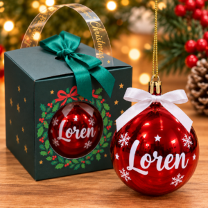 Bola de Navidad Roja Personalizada de 8 cm con Caja de Regalo