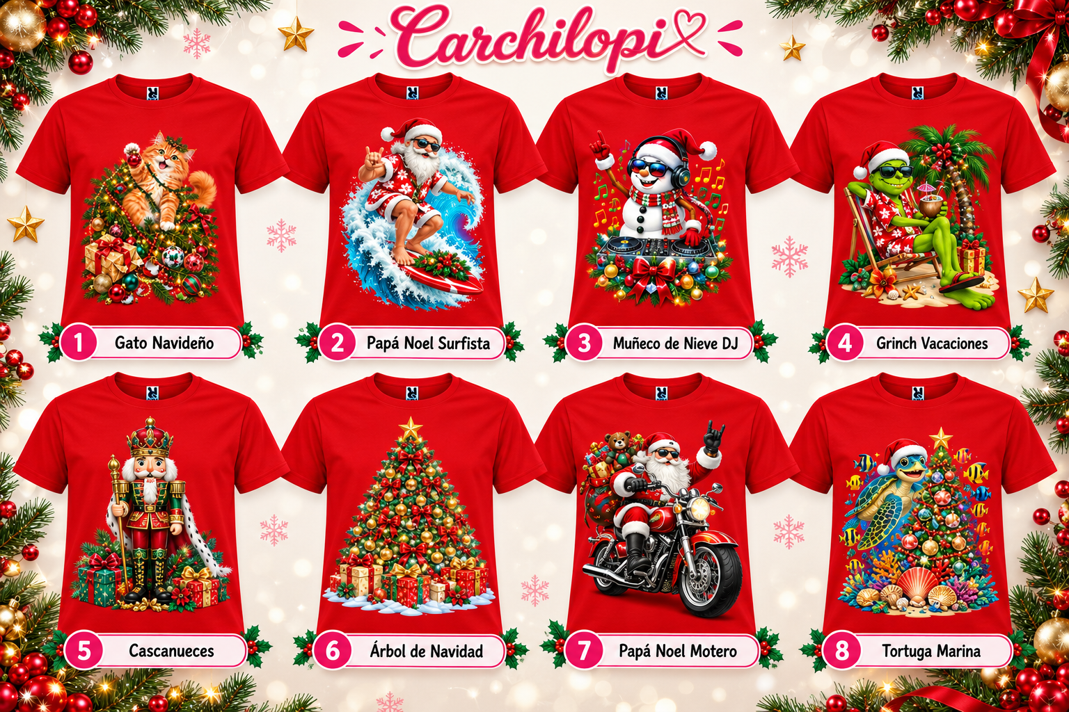 Camiseta Navideña Roja para Adultos Personalizada – 8 Diseños a Elegir - Imagen 2