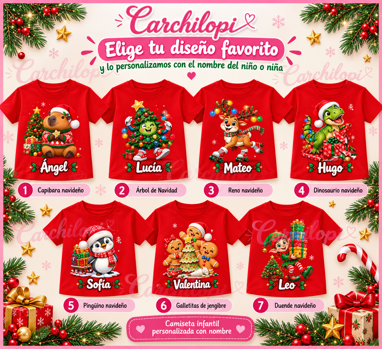 Camiseta Infantil de Navidad Personalizada con Nombre – Elige tu Diseño - Imagen 2