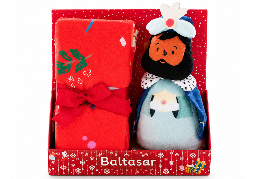 Manta Infantil de Reyes Magos con Peluche de Melchor Personalizada con Nombre (copia)
