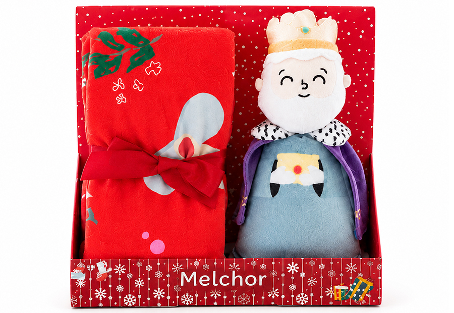 Manta Infantil de Reyes Magos con Peluche de Melchor Personalizada con Nombre