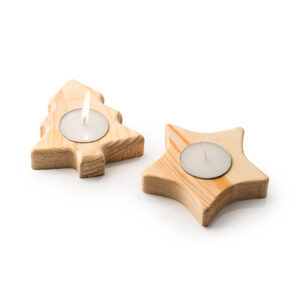 Portavelas Navideño de Madera Natural – Estrella o Árbol