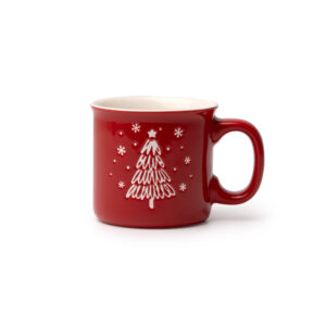 Taza Navideña de Cerámica Roja con Árbol de Navidad en Relieve – 260 ml