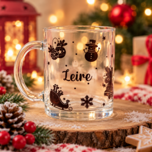 Taza de Cristal Navideña Personalizada con Nombre